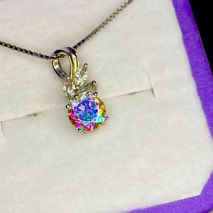 S925 Designer Mercury Mist Mystic Moissanite pendant, GRA Certified